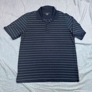 Greg Norman‎ Shirt Mens Large Polo Navy Blue Striped Play Dry Golf Performance